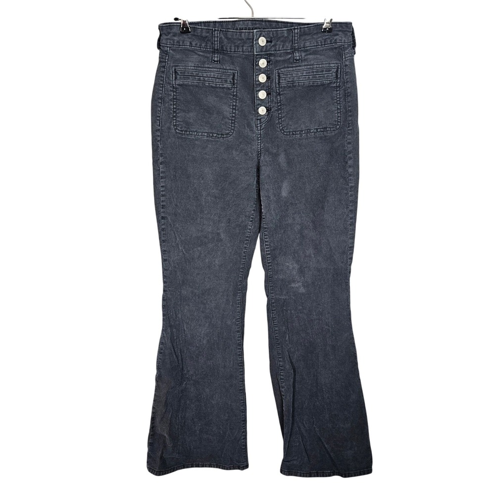 American Eagle Super Hi-Rise Flare Corduroy Pants Black Button Fly Size 10 Reg‎